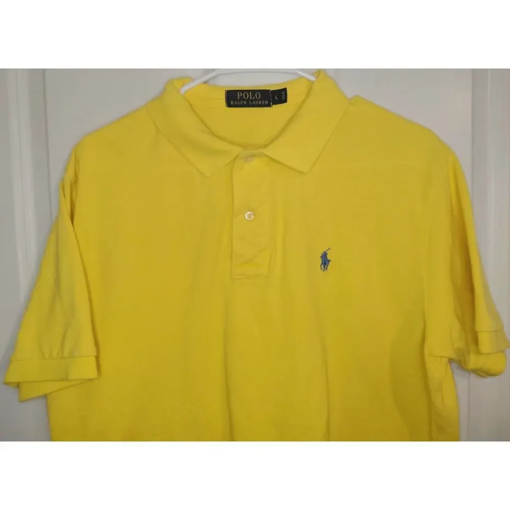 Polo Ralph Lauren Classic Bright Yellow Mesh Navy Pony Shirt Mens Large Golf